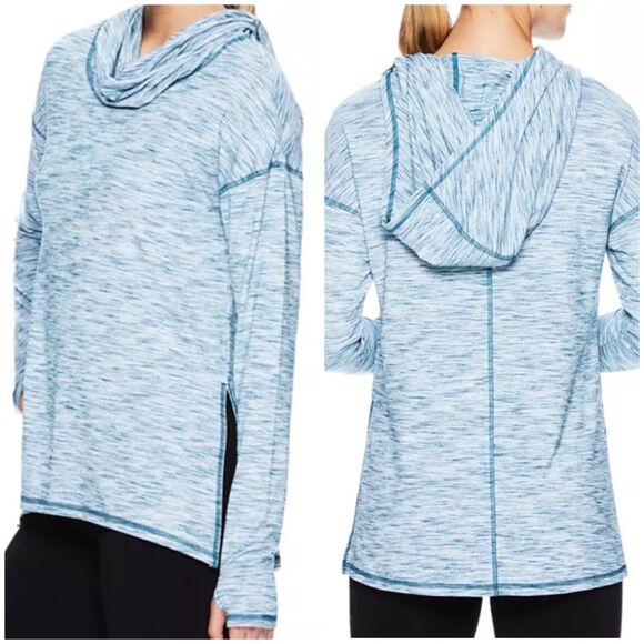 GAIAM XL Space Dye Hoodie Blue Green Funnel Neck Lightweight Yoga Top - Picture 7 of 7